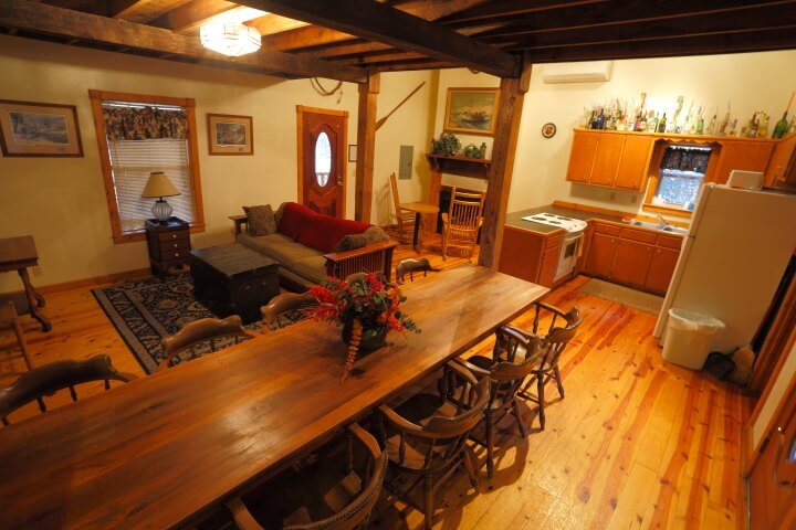 View of kitchen, dining, and living area